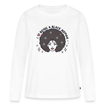 J’adore être une femme noire Afro Pride Design - T-shirt manches longues Premium bio Femme - blanc - Devant - Julia (174cm)
