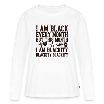 Mois noir Mois Battement de Cœur Poing - T-shirt manches longues Premium bio Femme - blanc - Devant - Julia (174cm)