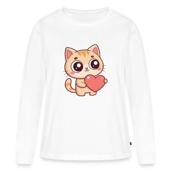 Chaton Coeur Doux - T-shirt manches longues Premium bio Femme - blanc - Devant - Julia (174cm)