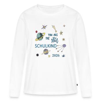 Écolier 2026 - T-shirt manches longues Premium bio Femme - blanc - Devant - Julia (174cm)