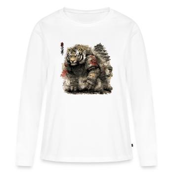 Tiger Samurai Armor vor Burg - Frauen Premium Bio Langarmshirt - Weiß - Vorne - Julia (174cm)