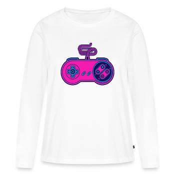 Retro-Pink-Neon-Controller - Frauen Premium Bio Langarmshirt - Weiß - Vorne - Julia (174cm)