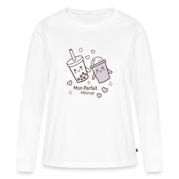 Boba Amis: Mélange Parfait - T-shirt manches longues Premium bio Femme - blanc - Devant - Julia (174cm)