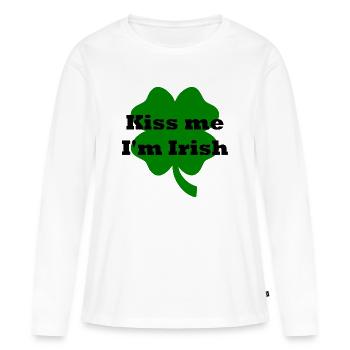 embrasse-moi, je suis irlandais - T-shirt manches longues Premium bio Femme - blanc - Devant - Julia (174cm)
