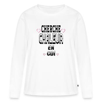 Cherche Chaleur en CDI - T-shirt manches longues Premium bio Femme - blanc - Devant - Julia (174cm)