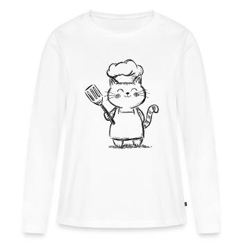 Cute Cat in the Kitchen - Cat Chef Drawing - Women's Premium Organic Long Sleeve Shirt - white - Front - Julia (174cm)