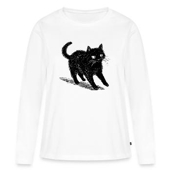 Gribouillis de chat noir décalé – Ambiance mignonne et inquiétante - T-shirt manches longues Premium bio Femme - blanc - Devant - Julia (174cm)