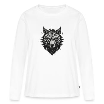 Loup Stylisé Nocturne - T-shirt manches longues Premium bio Femme - blanc - Devant - Julia (174cm)