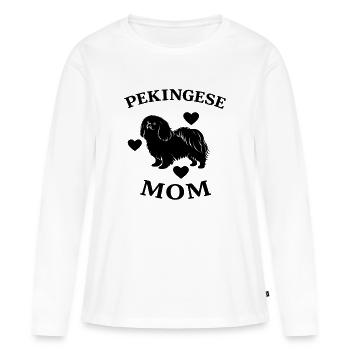 Maman pékinoise drôle - T-shirt manches longues Premium bio Femme - blanc - Devant - Julia (174cm)