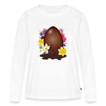 Œuf de Pâques en chocolat avec fleurs et vanille - T-shirt manches longues Premium bio Femme - blanc - Devant - Julia (174cm)