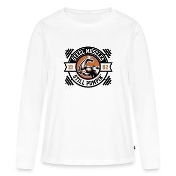 Pompe musculaire - T-shirt manches longues Premium bio Femme - blanc - Devant - Julia (174cm)