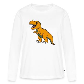 Dino  - Frauen Premium Bio Langarmshirt - Weiß - Vorne - Julia (174cm)