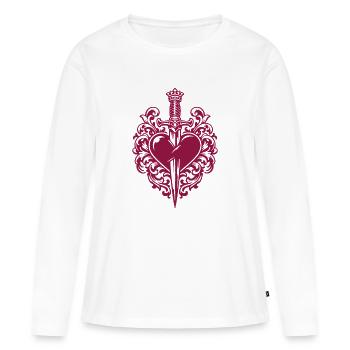 Je t’aime - Saint-Valentin | Ornement en forme de cœur en dague - T-shirt manches longues Premium bio Femme - blanc - Devant - Julia (174cm)
