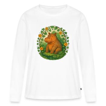 Whimsical Hippo in Ivy Circle - Women's Premium Organic Long Sleeve Shirt - white - Front - Julia (174cm)