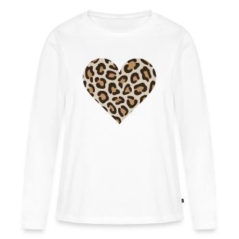 Imprimé de cœur de léopard - T-shirt manches longues Premium bio Femme - blanc - Devant - Julia (174cm)