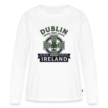 Croix Celtique de Dublin Irlande Trèfle - T-shirt manches longues Premium bio Femme - blanc - Devant - Julia (174cm)