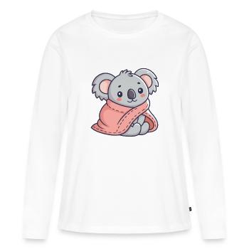 Koala cosy dans une écharpe rose - T-shirt manches longues Premium bio Femme - blanc - Devant - Julia (174cm)