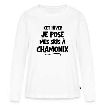 Skigebiete, Skifahrer, Skifahrer - Frauen Premium Bio Langarmshirt - Weiß - Vorne - Julia (174cm)
