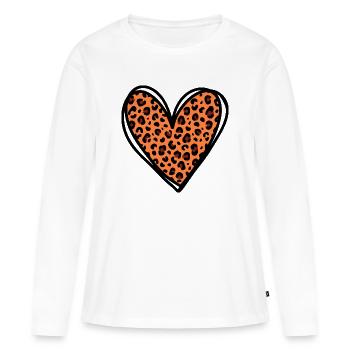 Valentine's Day Heart Motif in Leopard Print - Women's Premium Organic Long Sleeve Shirt - white - Front - Julia (174cm)