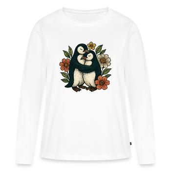 Enlacer des manchots dans un rideau de fleurs - T-shirt manches longues Premium bio Femme - blanc - Devant - Julia (174cm)