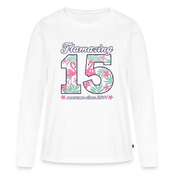 15. Geburtstag 2026 Flamingos Mädchen Geschenkidee - Frauen Premium Bio Langarmshirt - Weiß - Vorne - Julia (174cm)