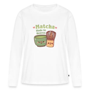 Matcha Matcha et Fouet Mignon, jeu de mots Made In Heaven - T-shirt manches longues Premium bio Femme - blanc - Devant - Julia (174cm)