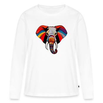 Art coloré de tête d’éléphant Motif pop art d’éléphant - T-shirt manches longues Premium bio Femme - blanc - Devant - Julia (174cm)