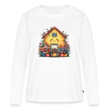 Maison fleurie cosy - T-shirt manches longues Premium bio Femme - blanc - Devant - Julia (174cm)