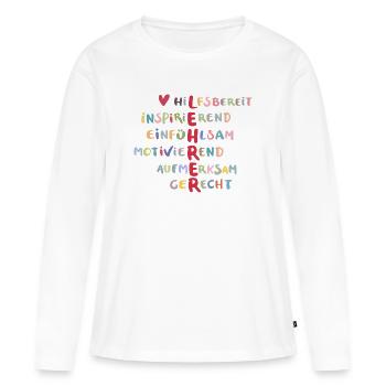 Collage de valeurs colorées – Utile - T-shirt manches longues Premium bio Femme - blanc - Devant - Julia (174cm)