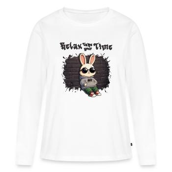 Bunny urbain - T-shirt manches longues Premium bio Femme - blanc - Devant - Julia (174cm)
