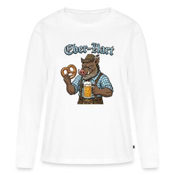 Eber-Hart Bierheld mit Brezel - Frauen Premium Bio Langarmshirt - Weiß - Vorne - Julia (174cm)