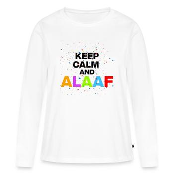 RESTEZ CALMES ET ALAF ! LUNDI GRAS ET CARNAVAL NOIR - T-shirt manches longues Premium bio Femme - blanc - Devant - Julia (174cm)