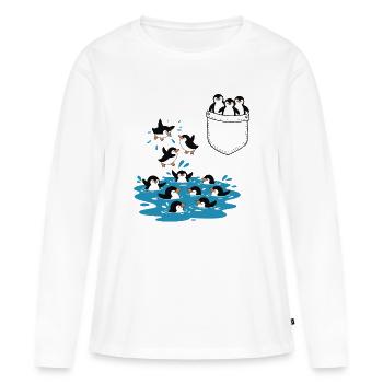 Penguin Jump Into The Water Pocket Design - Women's Premium Organic Long Sleeve Shirt - white - Front - Julia (174cm)