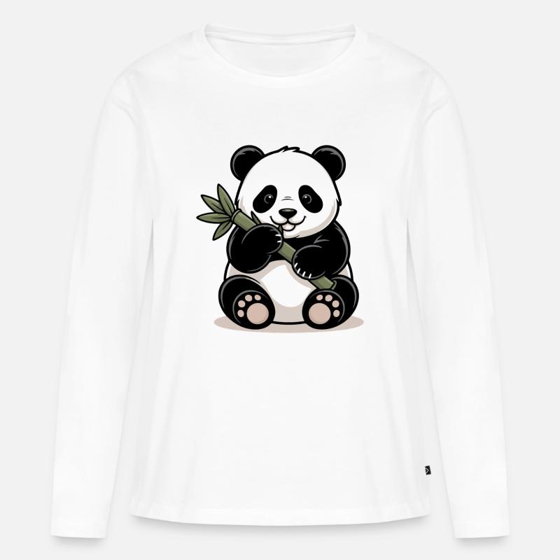 Panda Bambus - Frauen Premium Bio Langarmshirt - Weiß