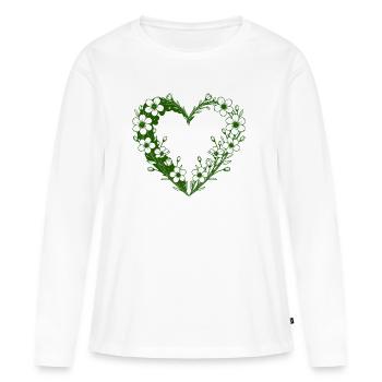 Green Floral Heart Floral Silhouette - Women's Premium Organic Long Sleeve Shirt - white - Front - Julia (174cm)