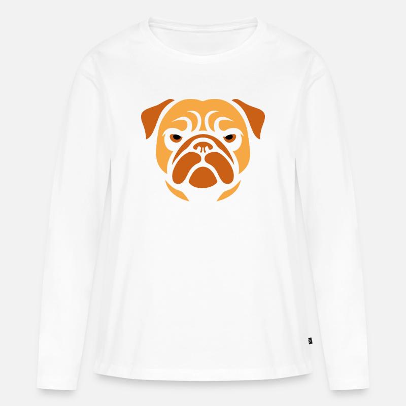 Mops , Hundekopf - Frauen Premium Bio Langarmshirt - Weiß