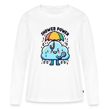 Regenkraft Wolkenlied mit Mikro - Frauen Premium Bio Langarmshirt - Weiß - Vorne - Julia (174cm)