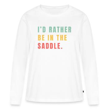Je préfère être en selle - T-shirt manches longues Premium bio Femme - blanc - Devant - Julia (174cm)