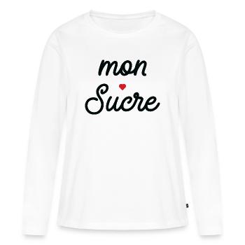 Mon cœur Noir Script - T-shirt manches longues Premium bio Femme - blanc - Devant - Julia (174cm)