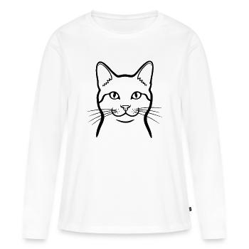 Gribouillis de Chat Minimum Animaux - T-shirt manches longues Premium bio Femme - blanc - Devant - Julia (174cm)