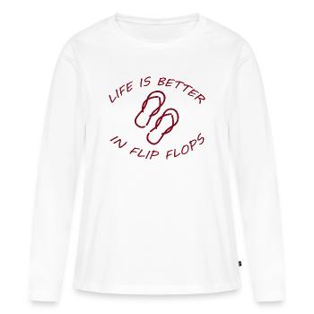 LA VIE EST MEILLEURE EN TONGS - T-shirt manches longues Premium bio Femme - blanc - Devant - Julia (174cm)