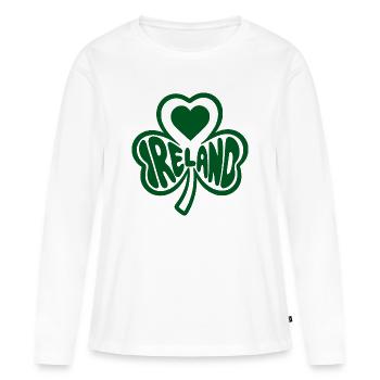 Cœur du trèfle celtique Irlande - T-shirt manches longues Premium bio Femme - blanc - Devant - Julia (174cm)