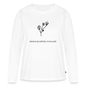 Maman Plus Belle Fleur De Mon Jardin - T-shirt manches longues Premium bio Femme - blanc - Devant - Julia (174cm)