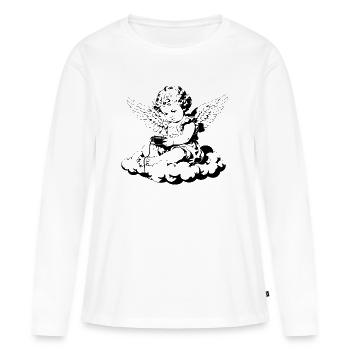 Chérubin du jeu – Ange vintage sur le nuage - T-shirt manches longues Premium bio Femme - blanc - Devant - Julia (174cm)