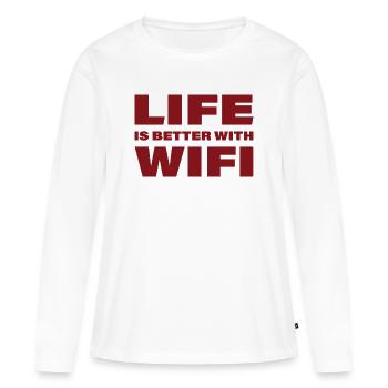 LIFE_IS_BETTER_WITH_WIFI3 - Frauen Premium Bio Langarmshirt - Weiß - Vorne - Julia (174cm)