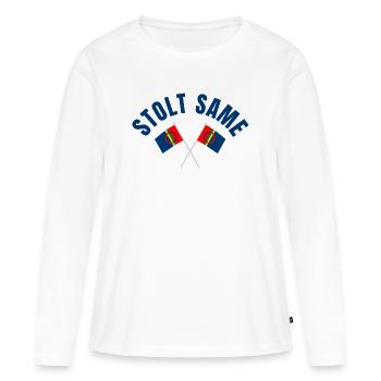 Proud Sami – Drapeaux croisés - T-shirt manches longues Premium bio Femme - blanc - Devant - Julia (174cm)