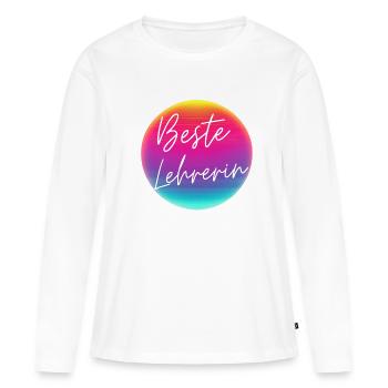 Meilleur professeur ! Cercle néon personnalisable - T-shirt manches longues Premium bio Femme - blanc - Devant - Julia (174cm)