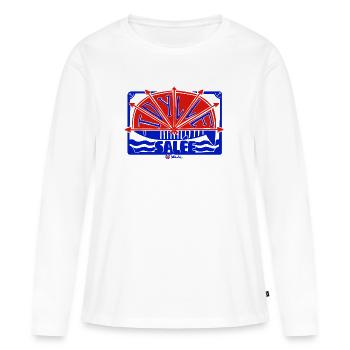 Idylle Salée, éventail et amour mer - T-shirt manches longues Premium bio Femme - blanc - Devant - Julia (174cm)