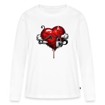 Cœur marqué avec serrure - T-shirt manches longues Premium bio Femme - blanc - Devant - Julia (174cm)