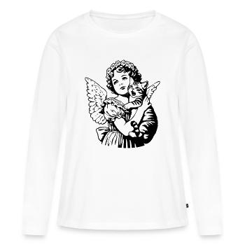 Ange avec chat – Illustration vintage de chérubin - T-shirt manches longues Premium bio Femme - blanc - Devant - Julia (174cm)